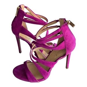Jessica Simpson High Heels Women Sz 7M Purple Rayomi Zipper Logo 4inches…
